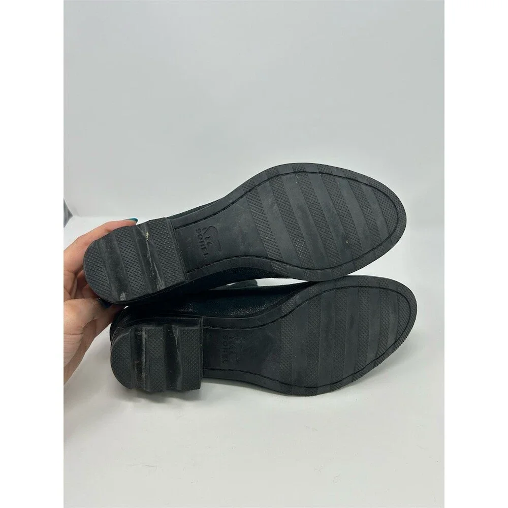 Sorel Lolla II Ankle Booties Black Metallic Side Zip Low Block Heel Size 10